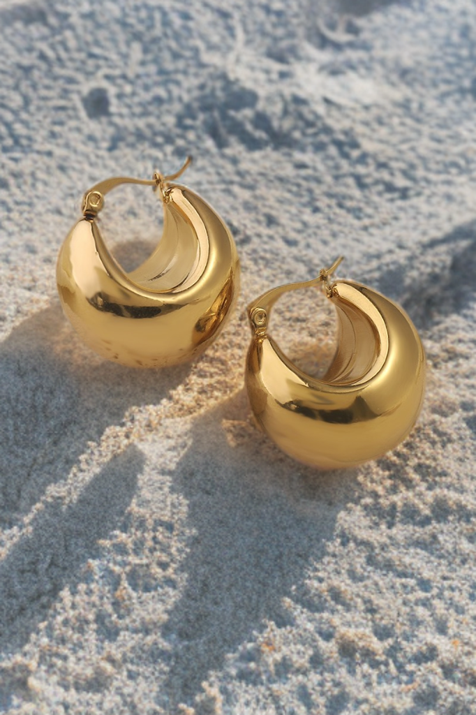 Chunky silver dome earrings, minimalist crescent hoops